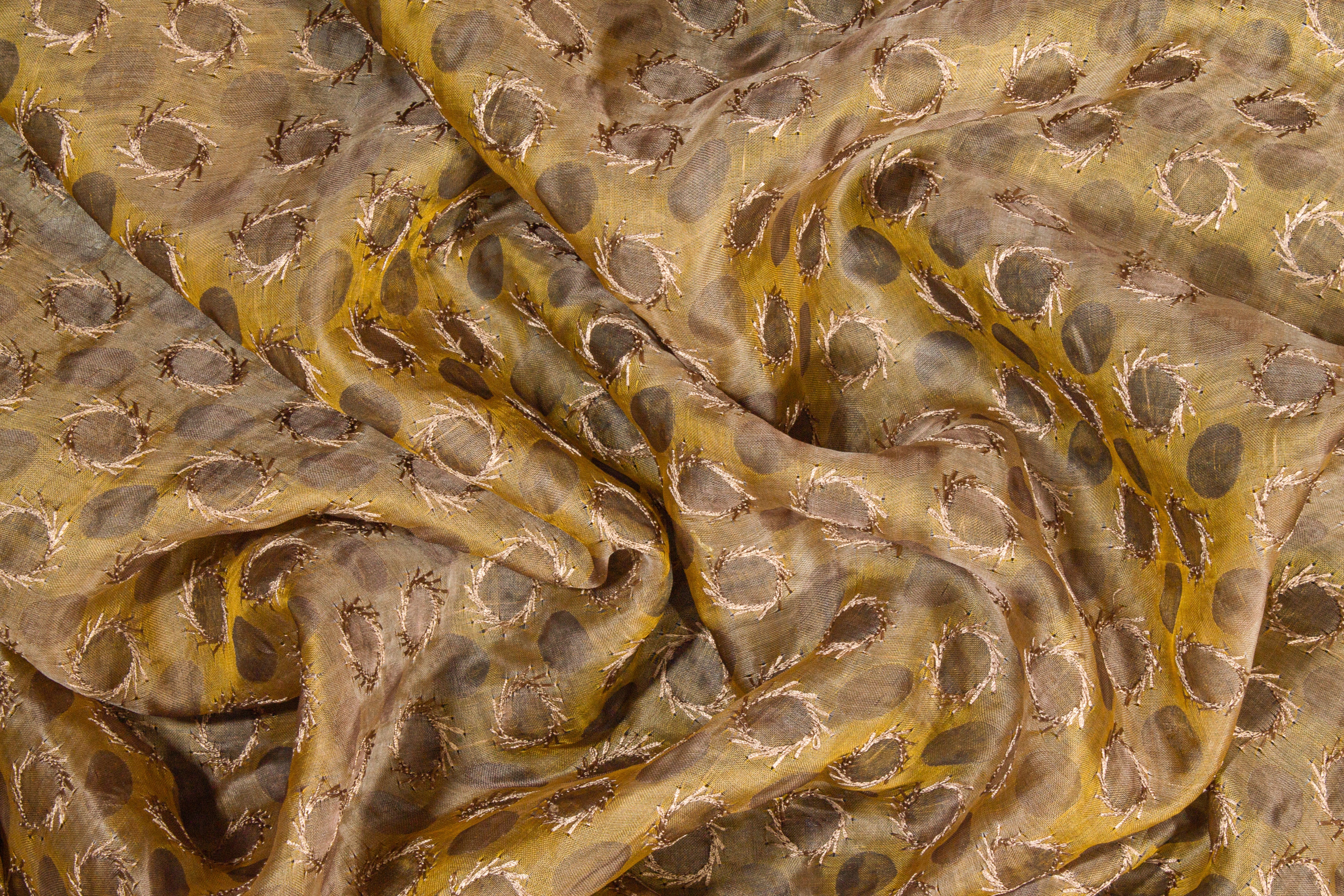 Embroidered Iridescent Silk Viscose Organza - Brown
