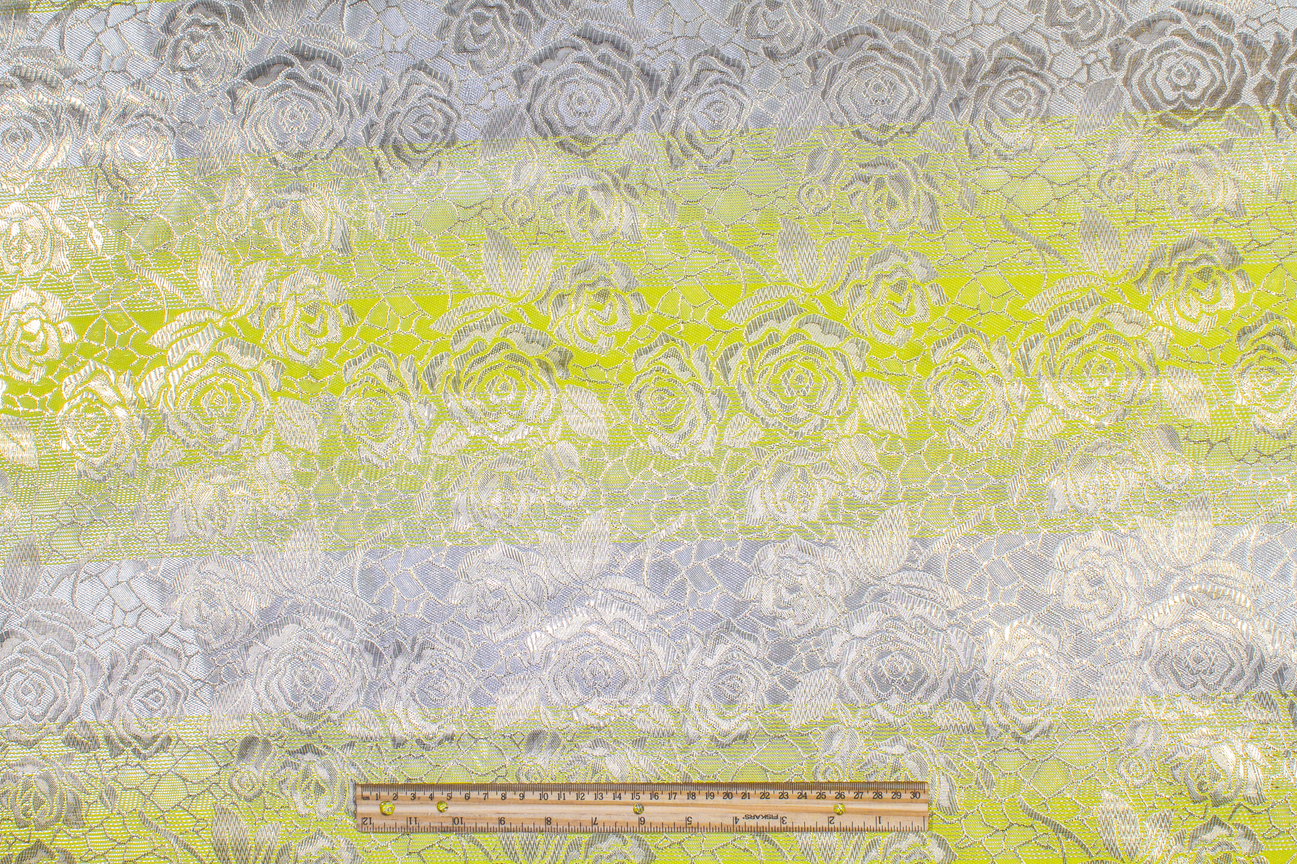 Floral Metallic Striped Brocade - Yellow / Silver