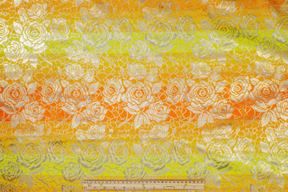 Floral Metallic Striped Brocade - Orange / Yellow