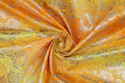 Floral Metallic Striped Brocade - Orange / Yellow
