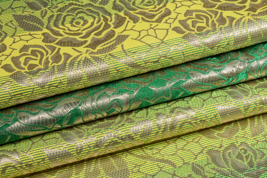 Floral Metallic Striped Brocade - Green / Yellow