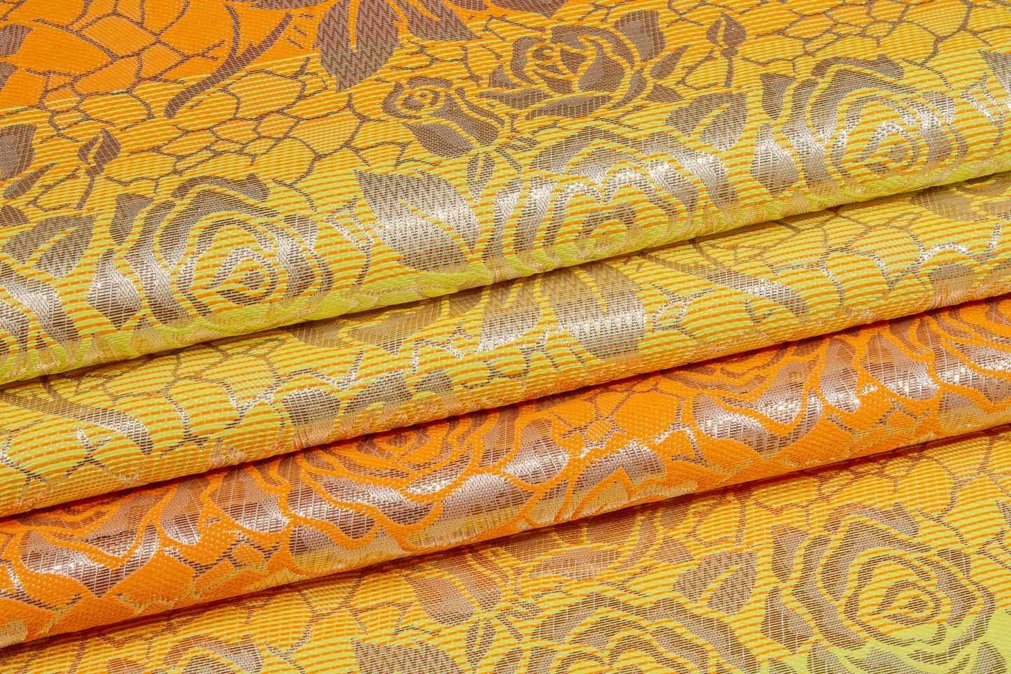Floral Metallic Striped Brocade - Orange / Yellow