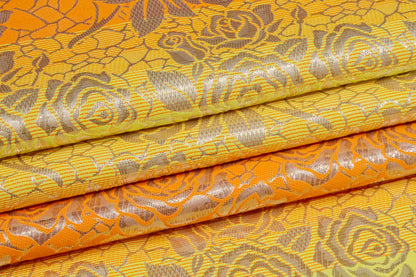 Floral Metallic Striped Brocade - Orange / Yellow