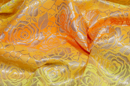Floral Metallic Striped Brocade - Orange / Yellow