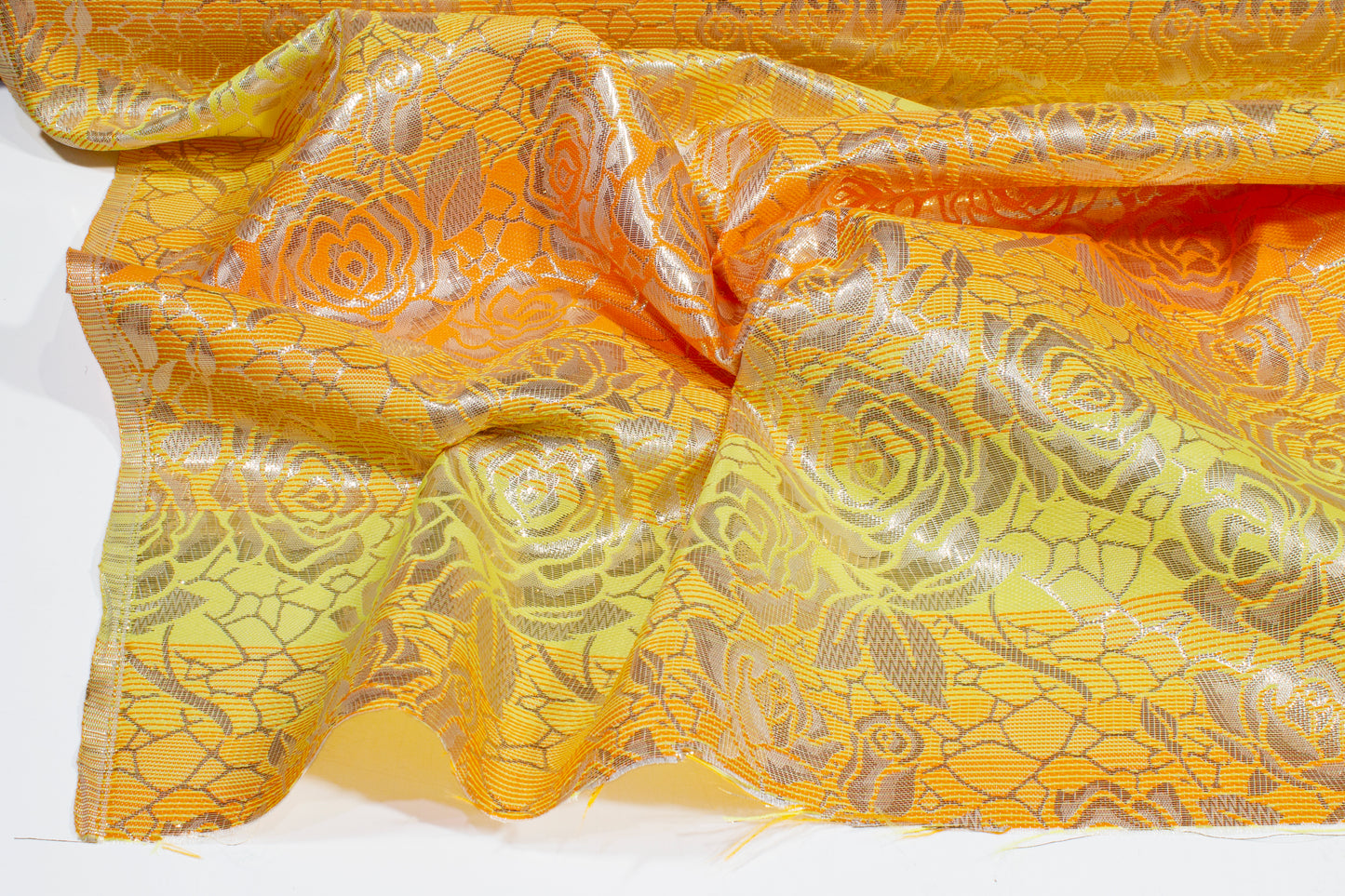 Floral Metallic Striped Brocade - Orange / Yellow