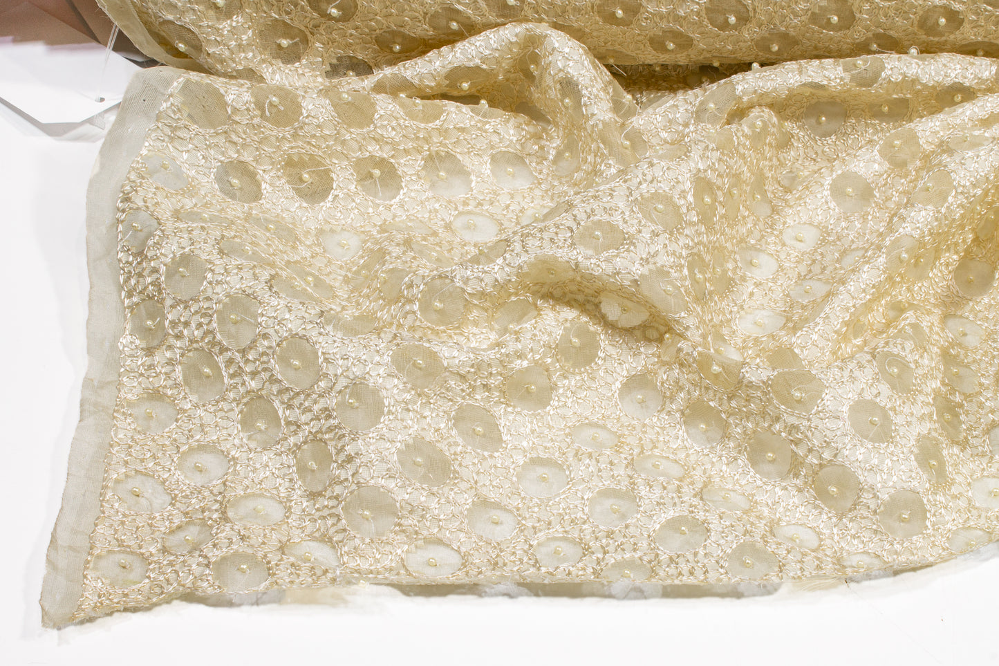 Embroidered and Beaded Silk Viscose Organza - Ivory / Cream