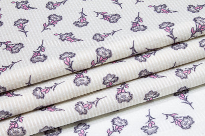 Striped and Floral Printed Cotton Voile - White