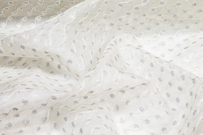Embroidered Silk Viscose Organza  - Off White