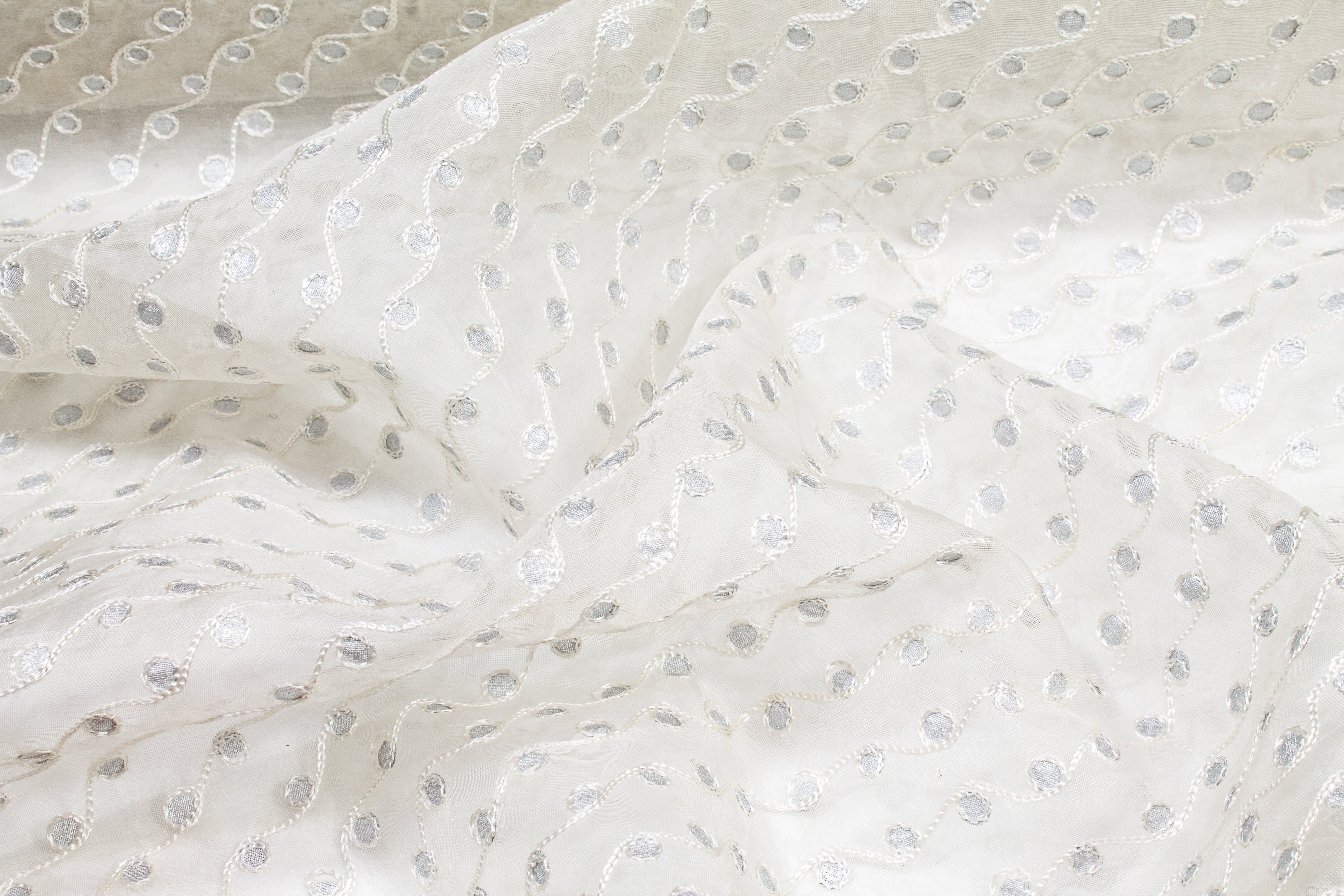 Embroidered Silk Viscose Organza  - Off White