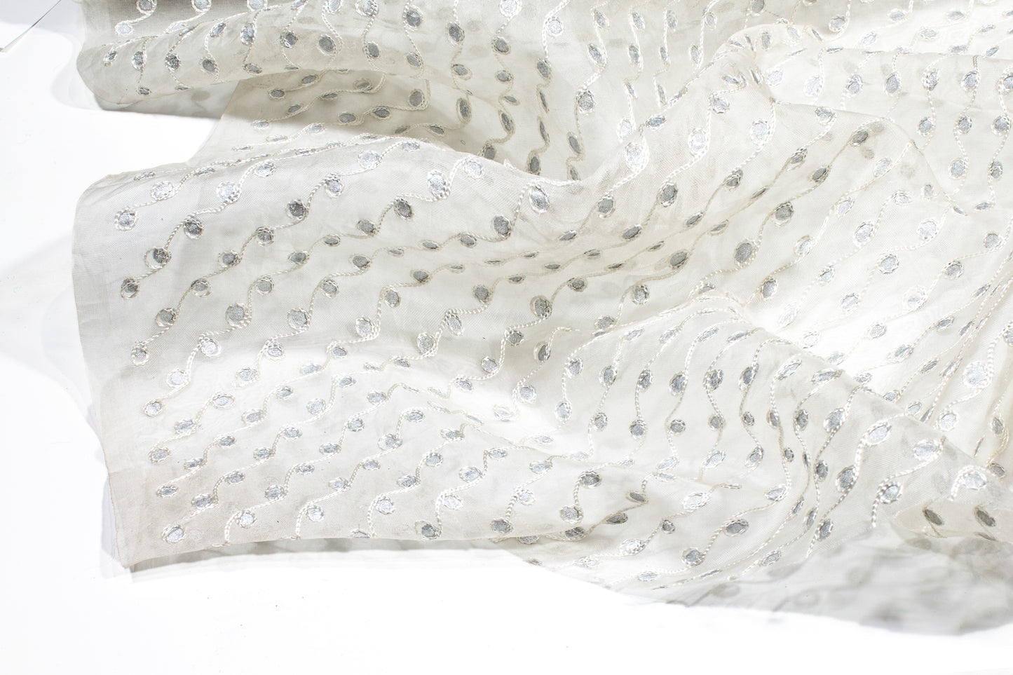 Embroidered Silk Viscose Organza  - Off White