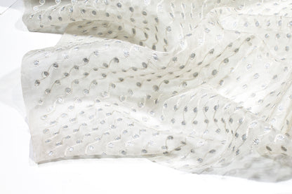Embroidered Silk Viscose Organza  - Off White