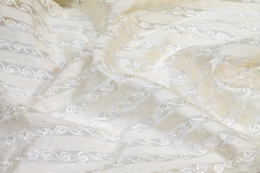 Embroidered Silk Viscose Organza - Ivory