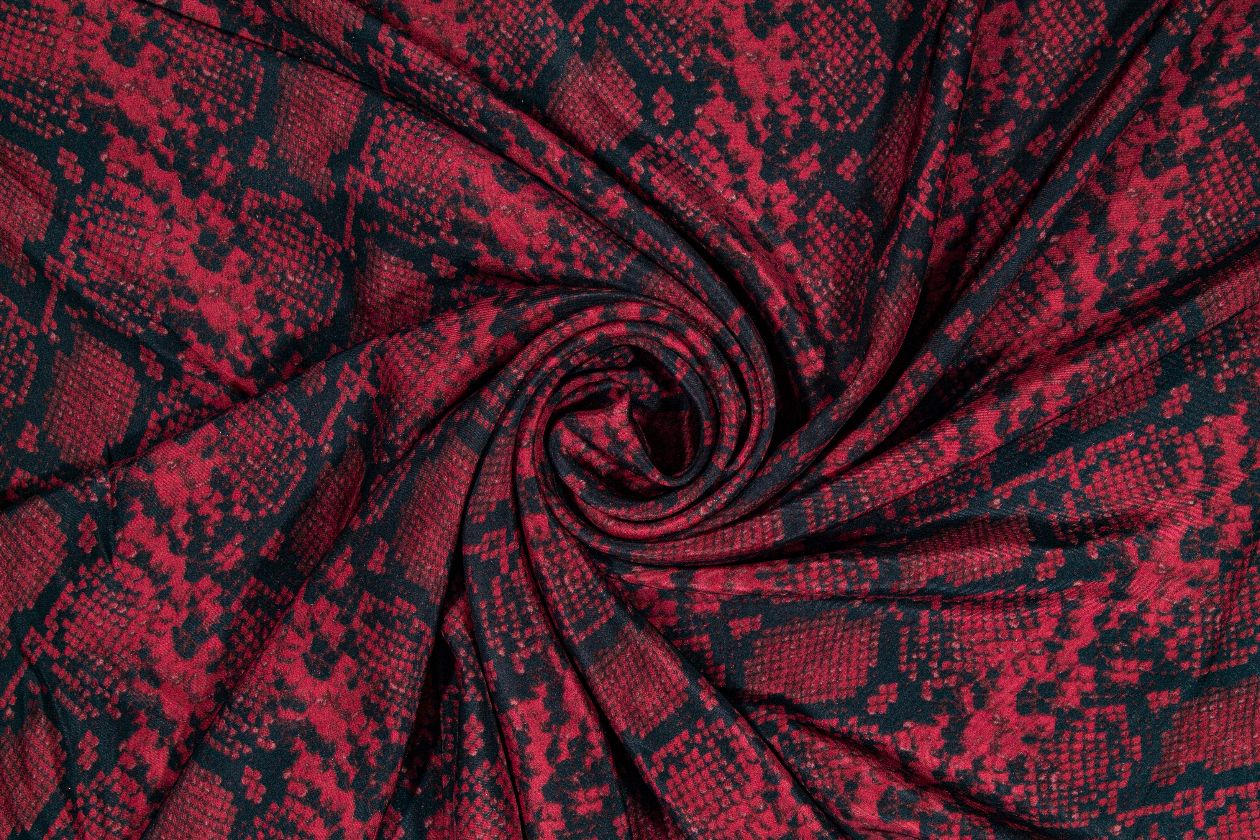 Snake Skin Printed Silk Charmeuse - Burgundy / Black