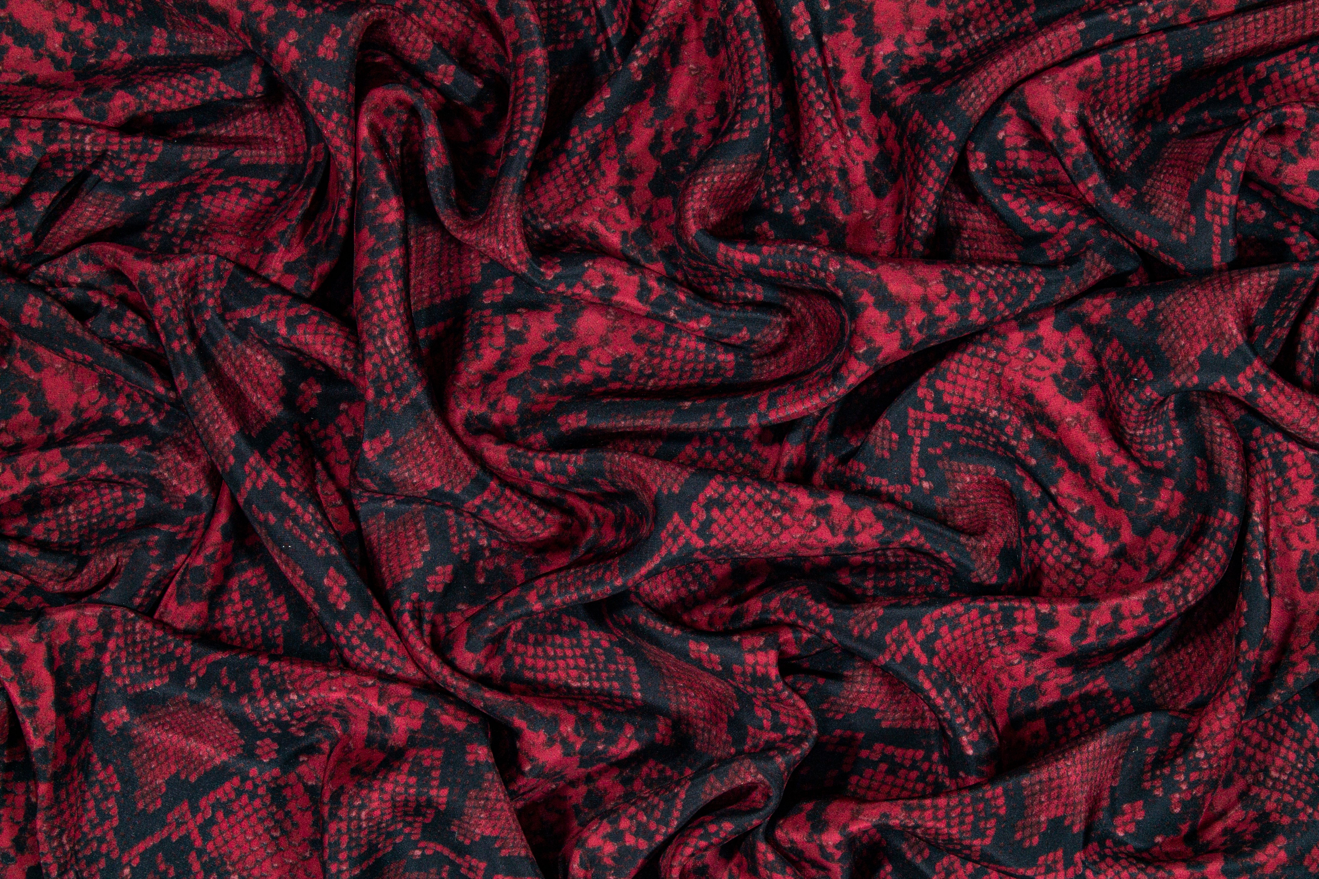 Snake Skin Printed Silk Charmeuse - Burgundy / Black