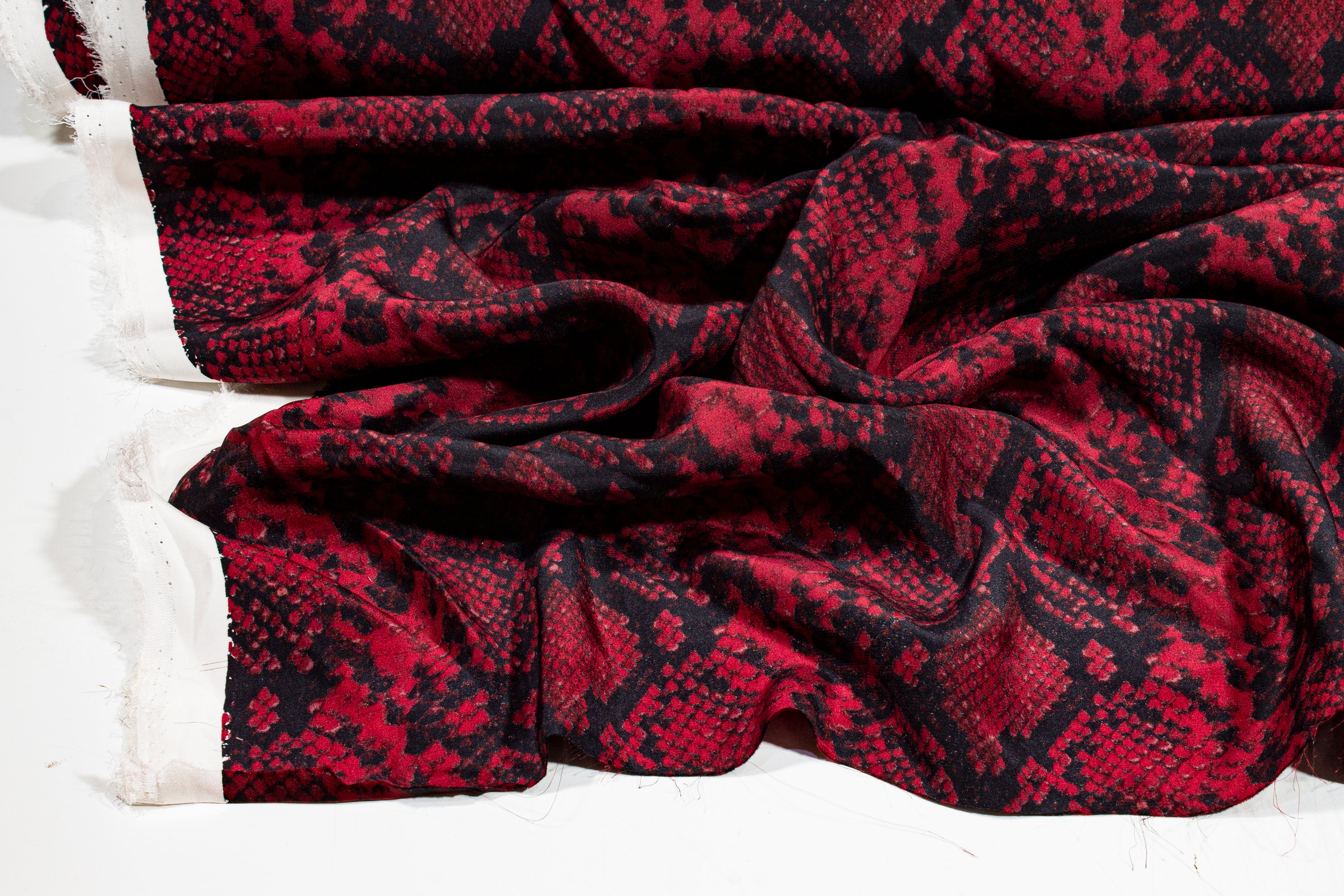 Snake Skin Printed Silk Charmeuse - Burgundy / Black