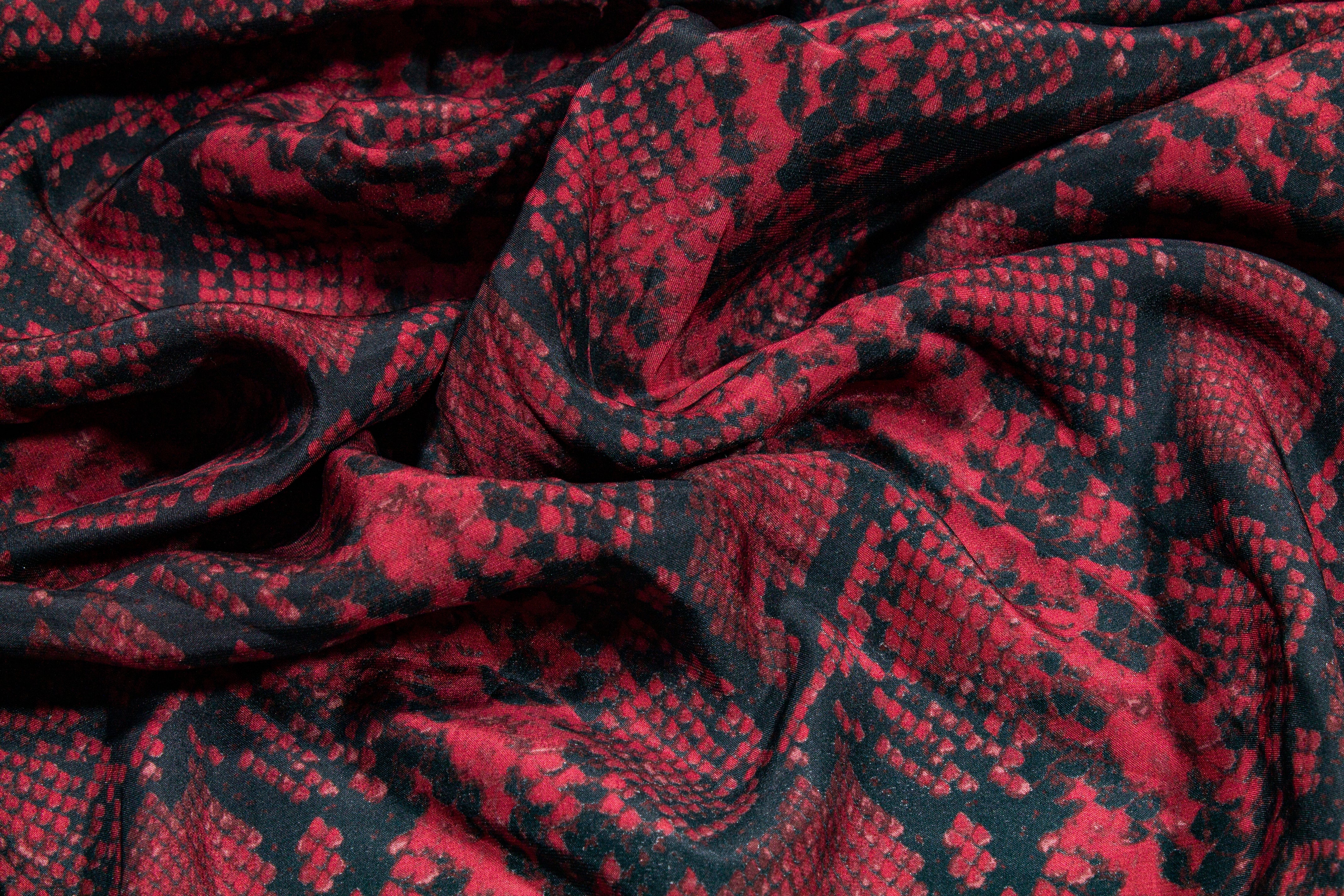 Snake Skin Printed Silk Charmeuse - Burgundy / Black