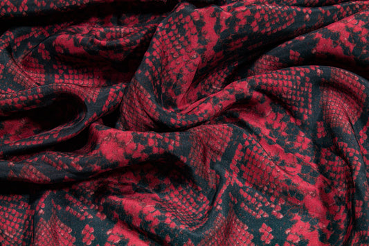 Snake Skin Printed Silk Charmeuse - Burgundy / Black