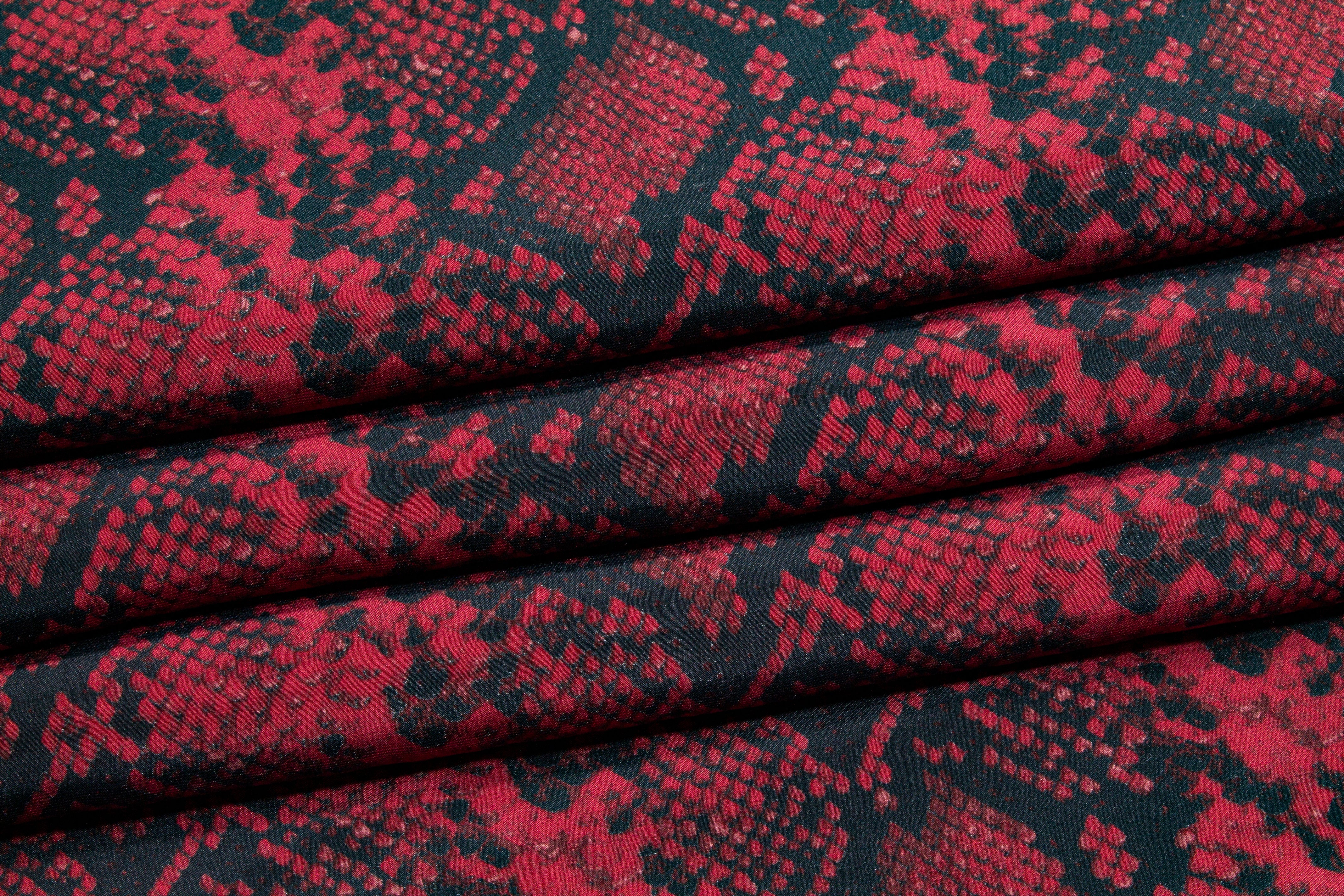 Snake Skin Printed Silk Charmeuse - Burgundy / Black