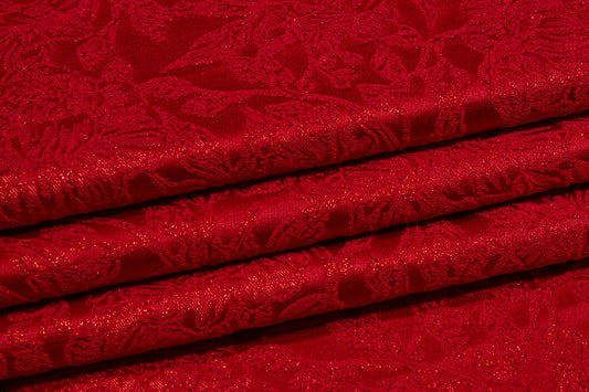 Metallic Floral Brocade - Red