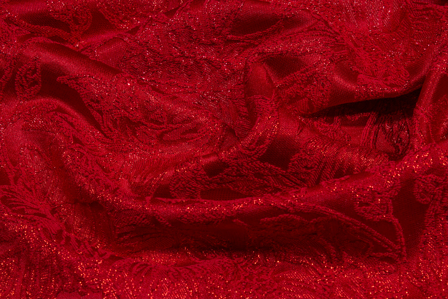 Metallic Floral Brocade - Red