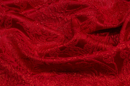 Metallic Floral Brocade - Red