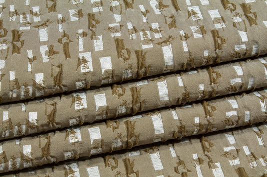 Abstract Crushed Metallic Brocade - Khaki