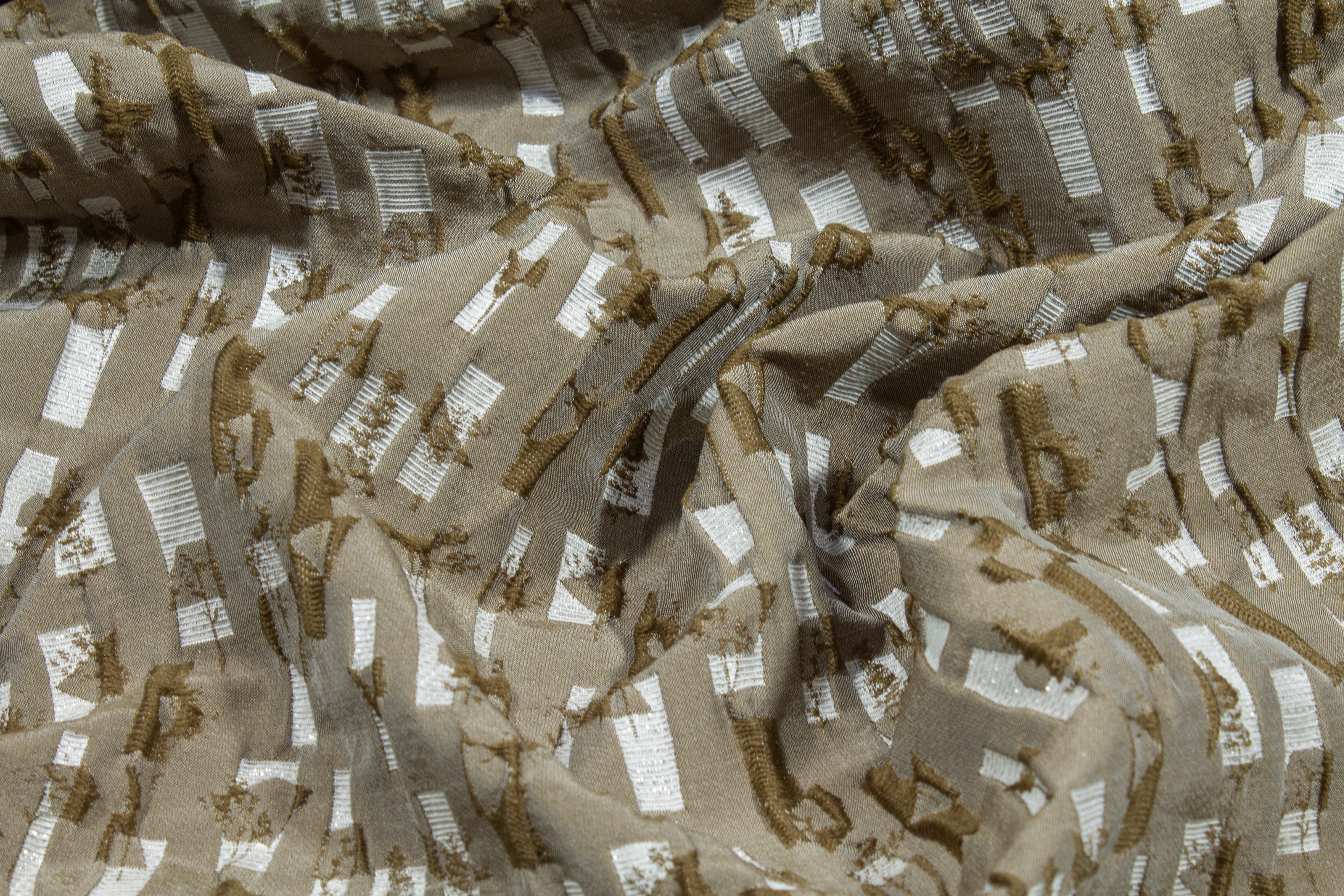 Abstract Crushed Metallic Brocade - Khaki