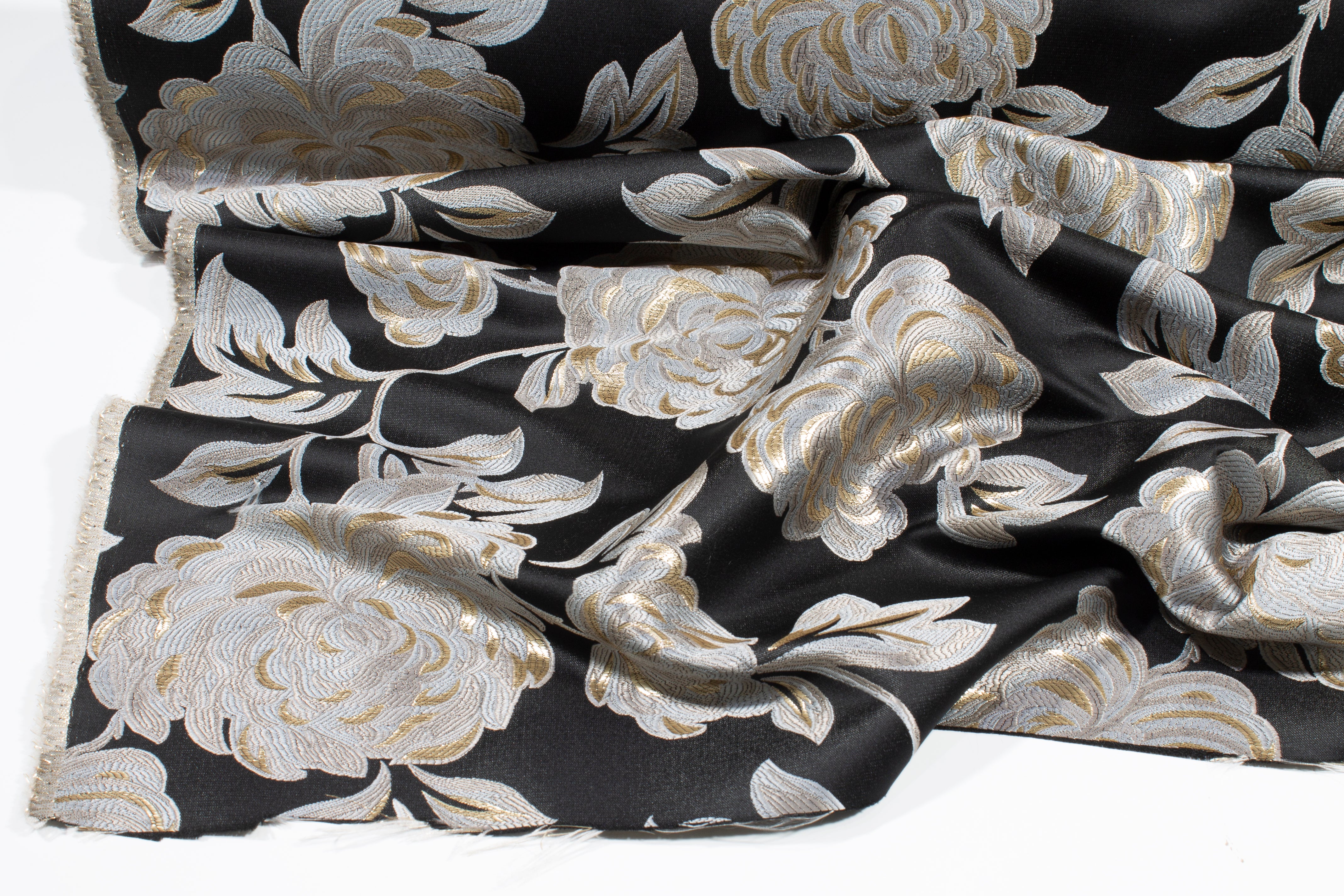 Floral Metallic Brocade - Taupe, Gray, Black, Gold