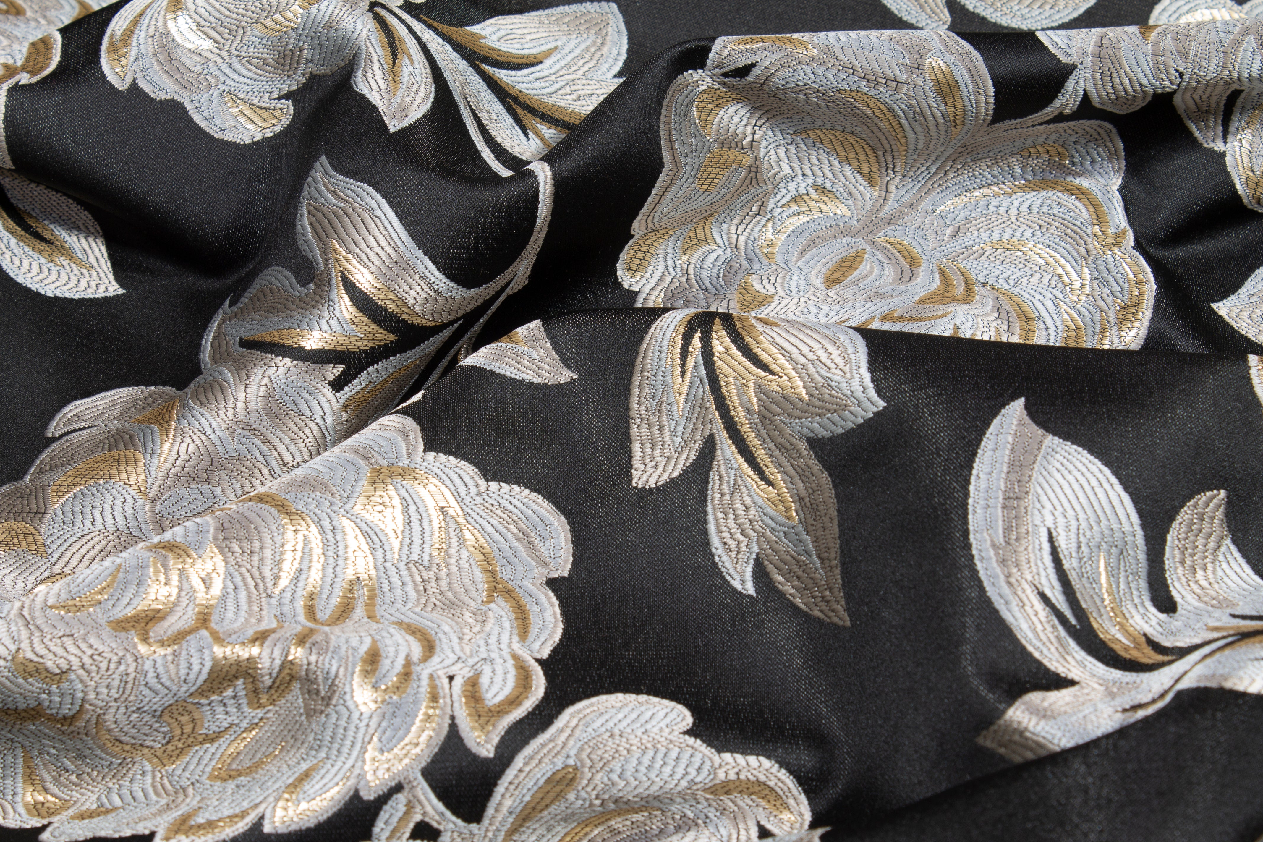 Floral Metallic Brocade - Taupe, Gray, Black, Gold