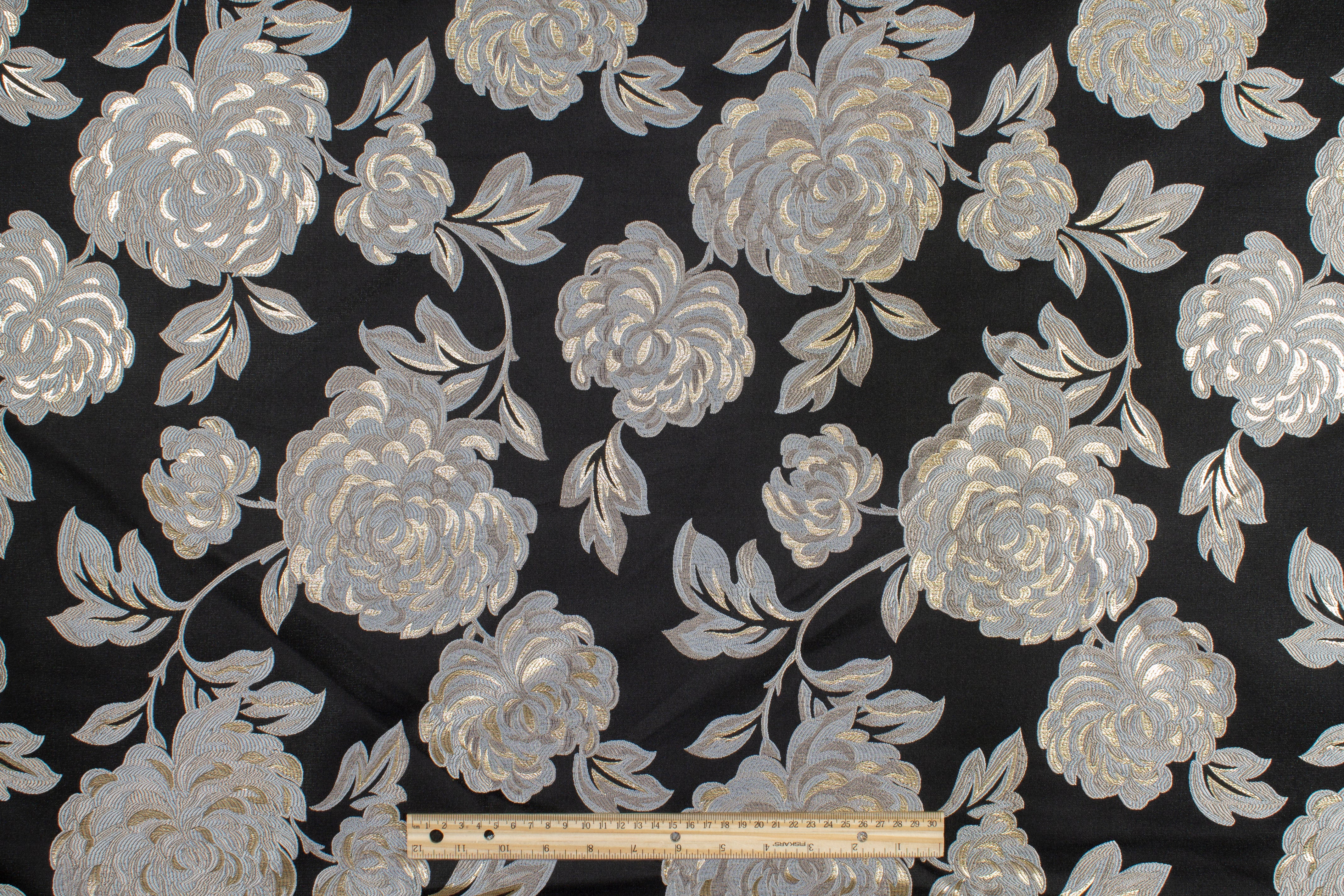 Floral Metallic Brocade - Taupe, Gray, Black, Gold