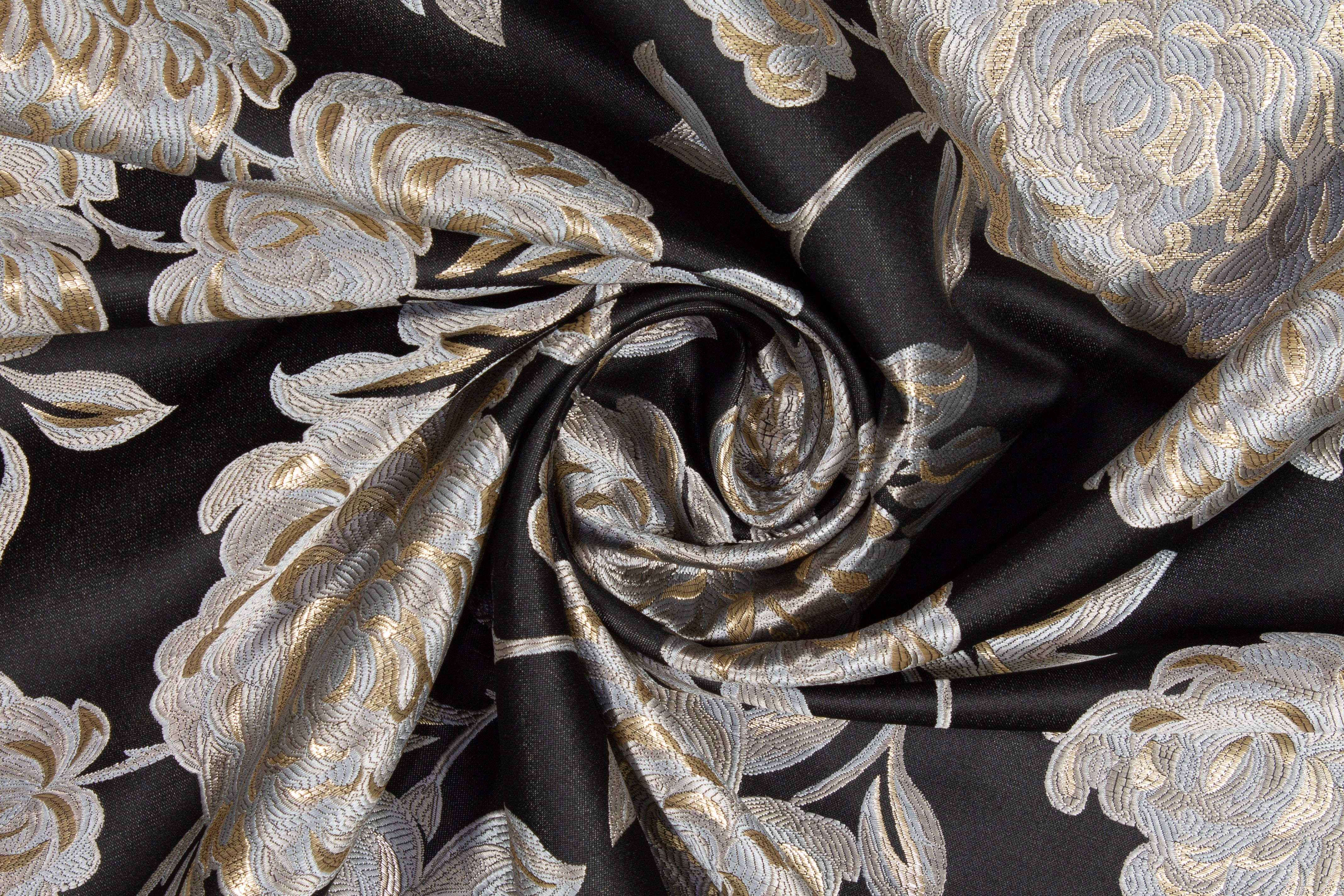 Floral Metallic Brocade - Taupe, Gray, Black, Gold