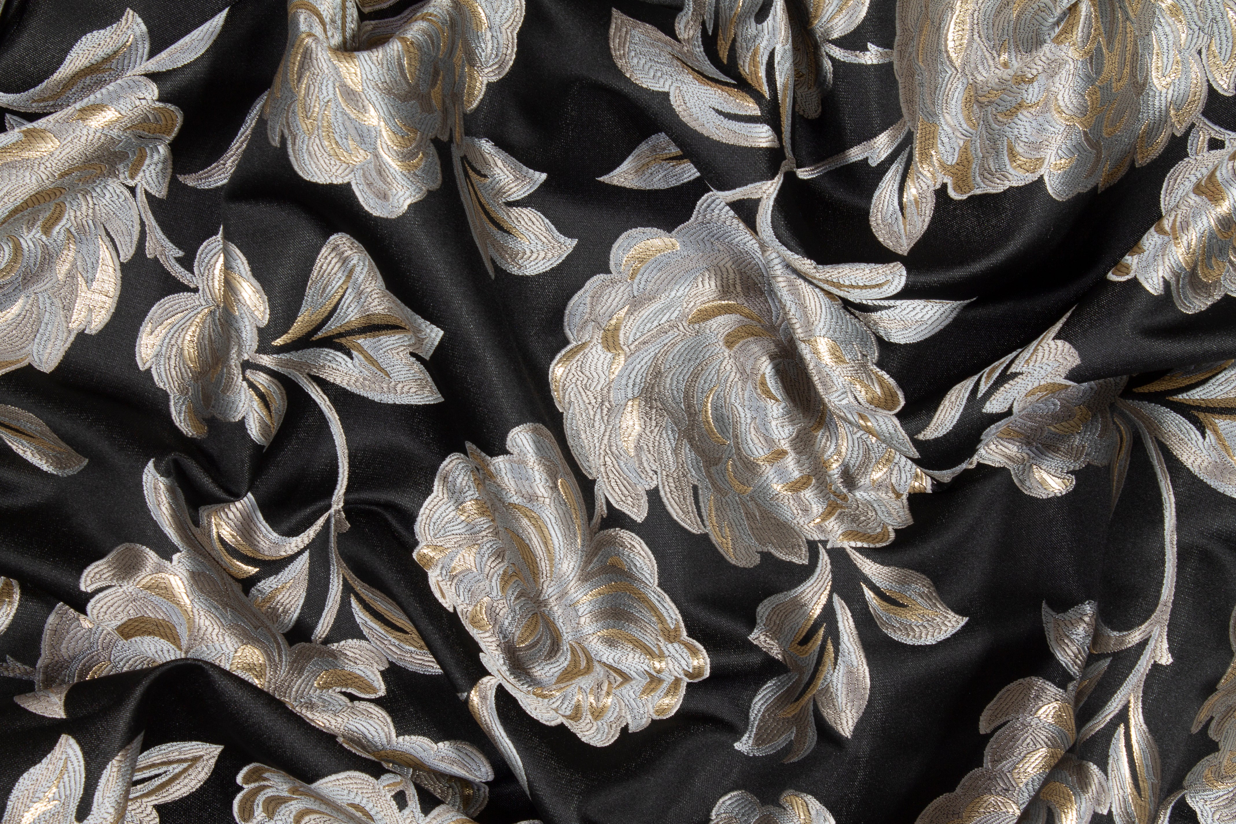 Floral Metallic Brocade - Taupe, Gray, Black, Gold