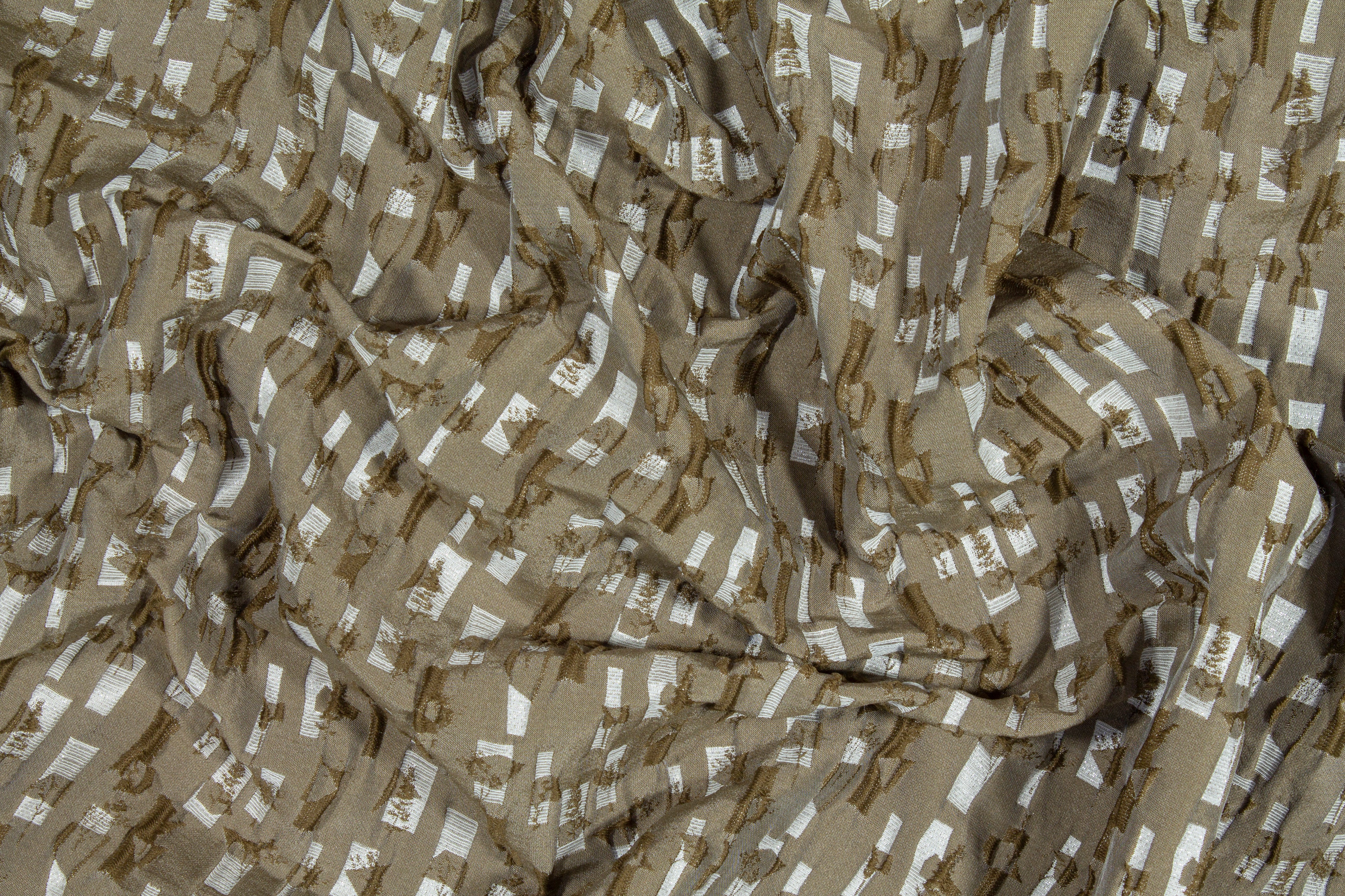 Abstract Crushed Metallic Brocade - Khaki