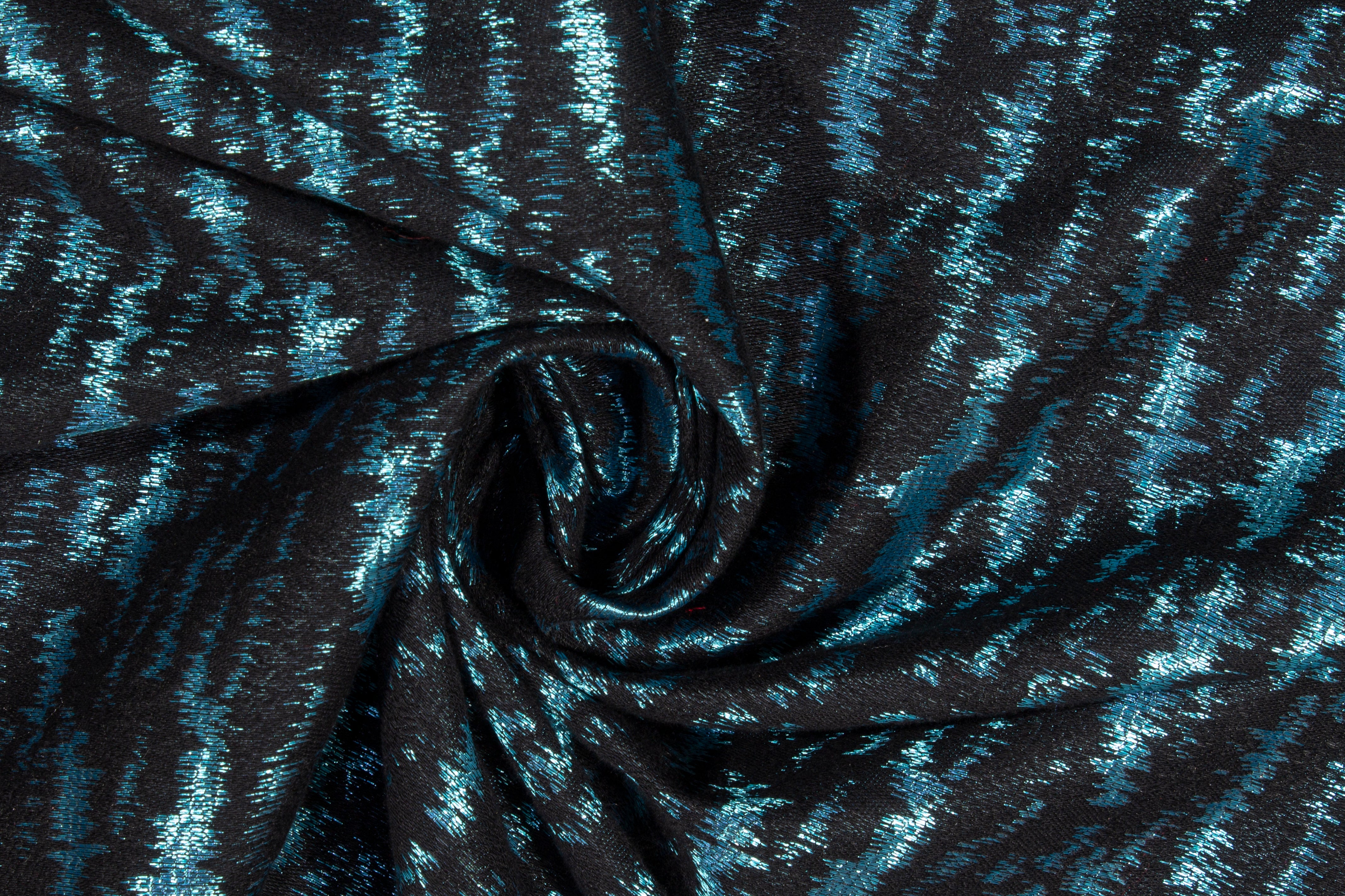 Static Metallic Brocade - Electric Blue and Black
