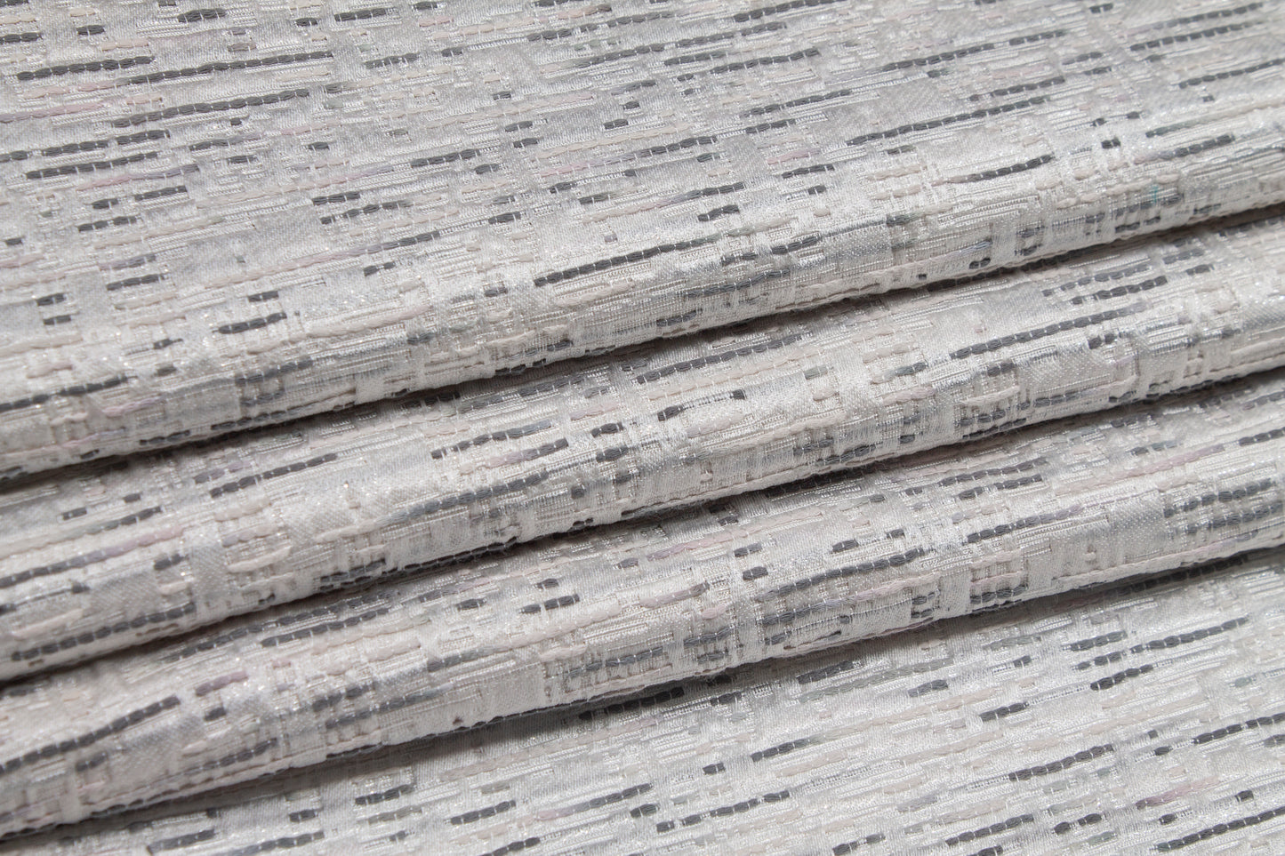Metallic Poly Rayon Tweed - White and Gray