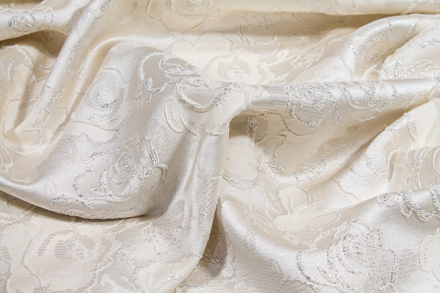 Metallic Rose Brocade - Ivory and Silver