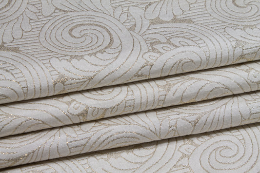 Scroll Design Metallic Brocade - Off White and Gold