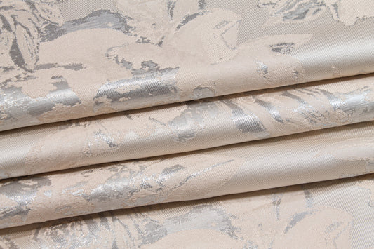 Floral Metallic Brocade - Beige and silver