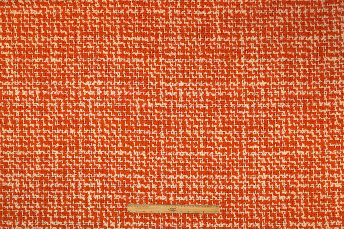 Italian Wool Tweed Coating - Orange / Off White