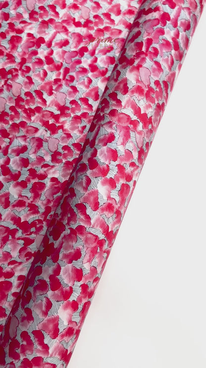 Heart Printed Italian Viscose Charmeuse - Pink / Gray