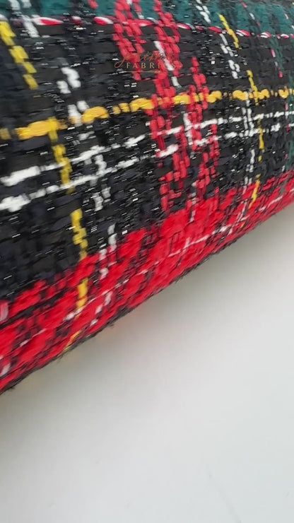 Metallic Italian Wool Blend Tweed - Red / Green / Yellow / Black