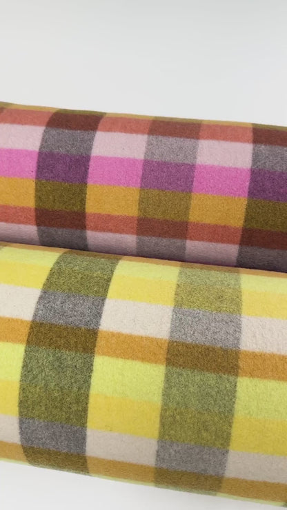 Plaid Double Faced Italian Wool Felt - Yellow, Orange, Green, White