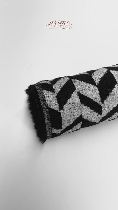 Herringbone Italian Wool Tweed Boucle - Black / Gray