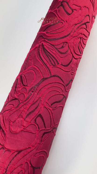 Abstract Metallic Italian Silk Blend Cloqué - Magenta