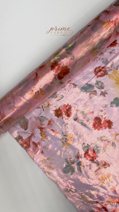 Iridescent Floral Italian Silk Lamé - Pink / Multicolor
