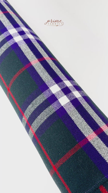Plaid Italian Fused Wool Coating -  Green / Purple / Red