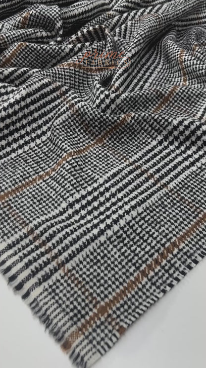 Glen Check Italian Wool Nylon Tweed Coating - Black / White / Brown