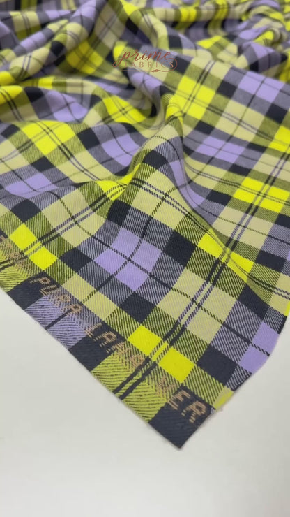 Tartan Italian Wool Suiting - Purple / Yellow