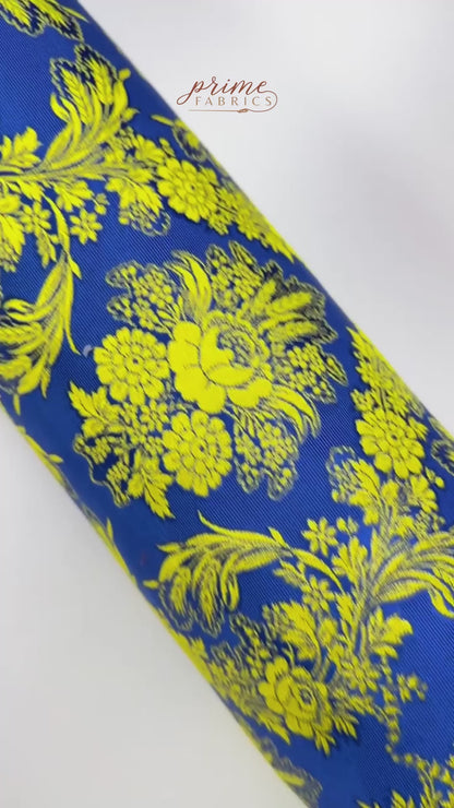 Italian Silk Blend Faille Jacquard - Blue / Yellow