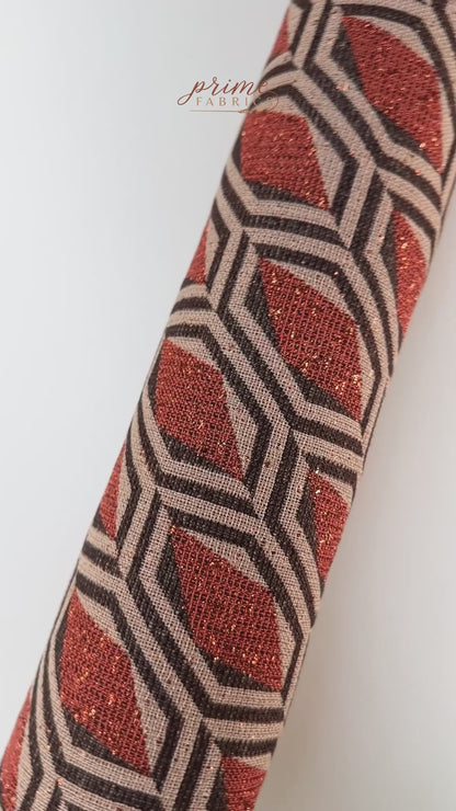Abstract Metallic Italian Tweed - Orange / Beige